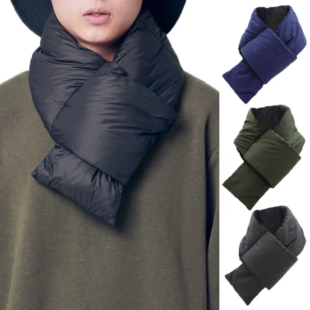 Soft Waterproof Neck Warmer Thick Windproof Winter Scarf Furry Texture Down Cotton Filled Outdoor Scarf Hiking Skiing