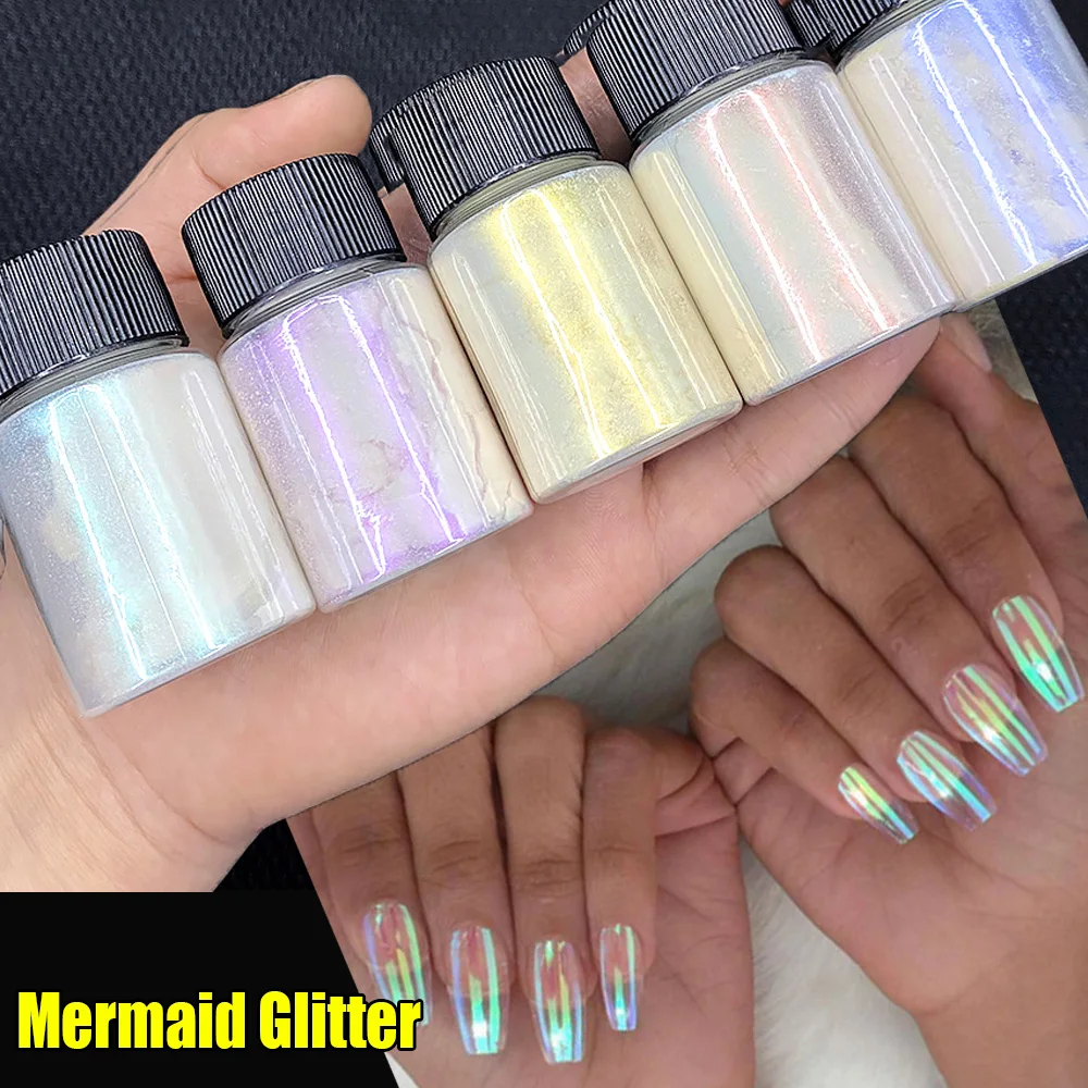 10G Mermaid Glitter Chrome Nail Powder Holographic Nail Glitter Aurora Pigment Powder for Nails Dip Powder DIY Nail Supplies *&*