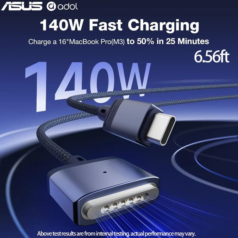 ASUS Macsafe 3 Cable USB‑C 6.6FT 140W Fast Charging White for MacBook Air Pro M2 M3 M4 M5 Cable for MacBook Air 13/15 2024‑2026