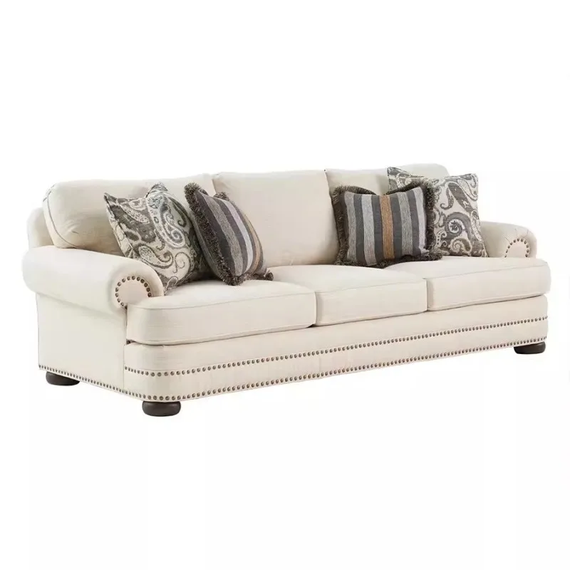 

American fabric sofa small apartment living room light luxury three-person leather sofa new retro simple high-end furniture
