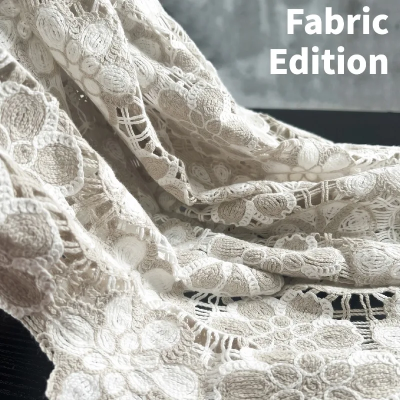 Summer Beige Openwork Embroidered Lace Fabric French Graduation Designer Material Diy Dress Cover-up Top