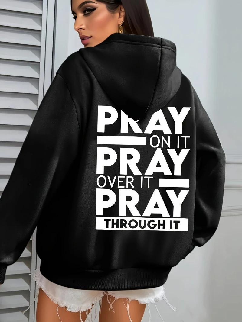 

2025 Autumn and Winter Plus Size Pray Back Print Hoodie Religious High-end Luxury Is for Both Men and Women Top Y2k