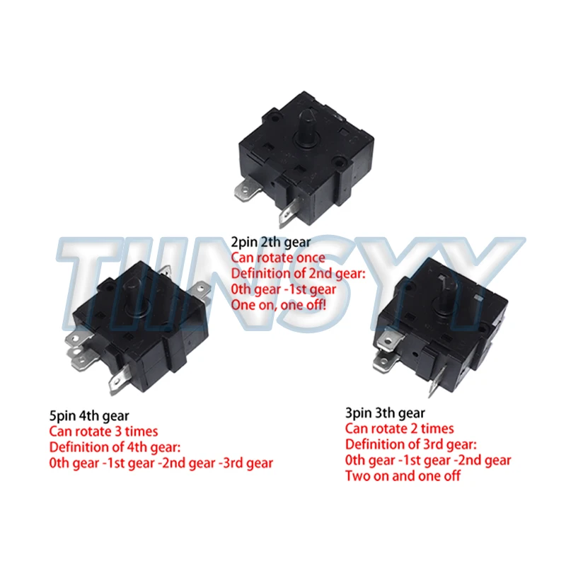 1PCS Electric Room Heater Position 2Pin 3Pin 5Pin Rotary Switch Selector AC 250V 16A Radiator