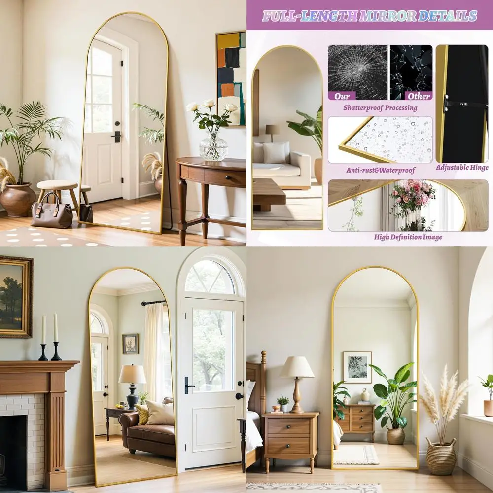 Gouden vloerspiegel over de volledige lengte met standaard voor slaapkamer en woonkamer, 58 x 21 elegante woondecoratie