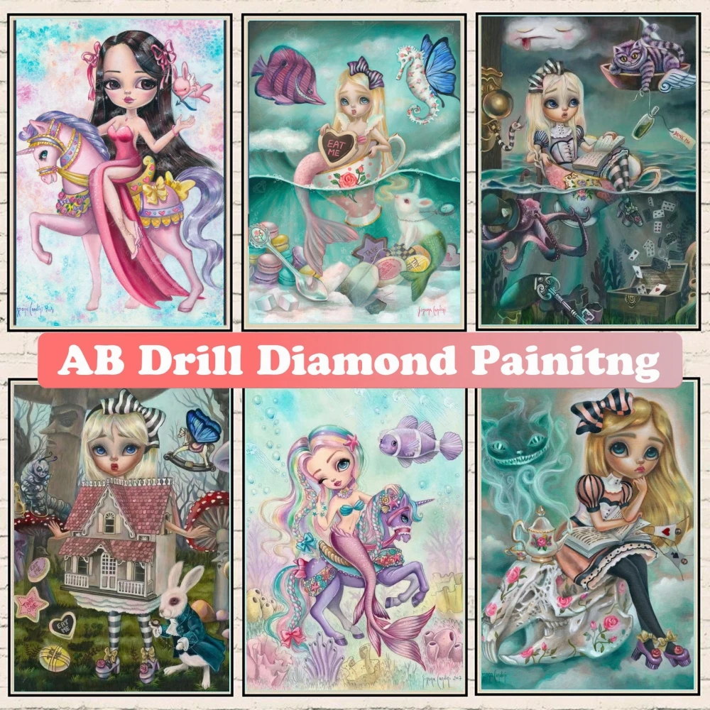 

AB Diamond Painting Big Eyes Girl 5D DIY Mermaid In The Sea Of Tea Rhinestone Art Mosaic Embroidery Cross Stitch Wall Decor Kid