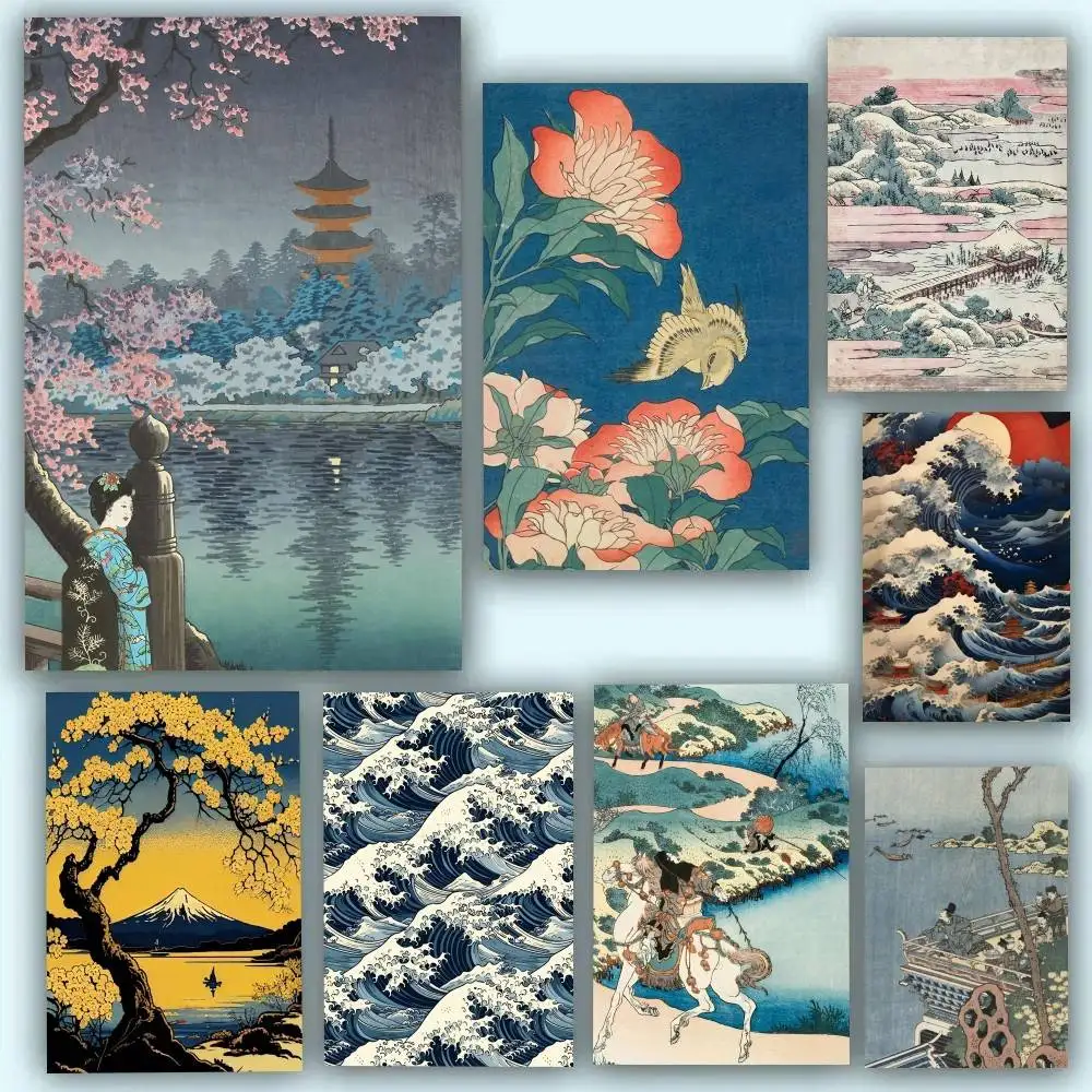 H-Hokusai O-Ohara Koson Artworks Posters Self Adhesive Waterproof Ideal For Living Room Bedroom Bar Decoration