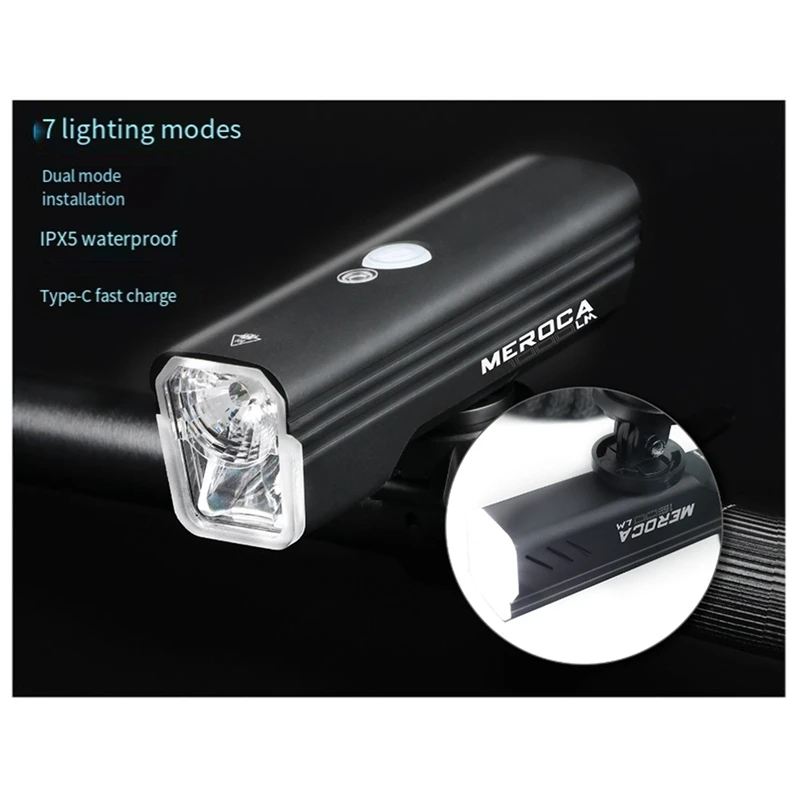 MEROCA 4000Mah Bike Light For Night Riding Bike Headlight Waterproof Super Bright Front Light USB Rechargeable Bike Light