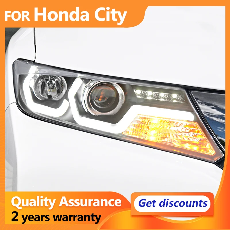 For Honda City LED Headlights 2015 2016 2017 2018 2019 2020 Led DRL Turn Signal High Beam Angel Eye Bi Xenon Projector Lens