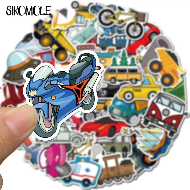 10/30/40PCS Cute Cartoon Transportation Stickers Sailing Excavator DIY Toy Car Train Helmet Laptop PS4 Guitar Decals Stickers F5