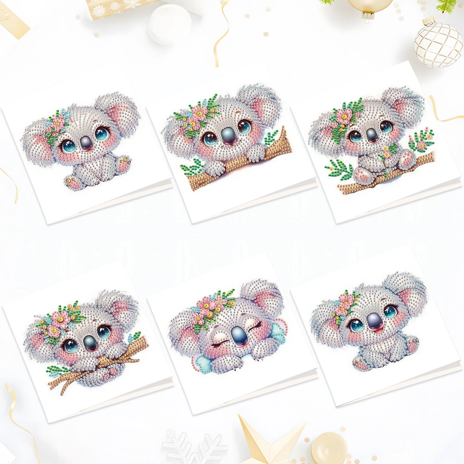 6Pcs Diamond Painting Greeting Cards Kits,Cute Koala Diamond Art Crafts With Envelopes Diamond Art Cards For Celebration Gift
