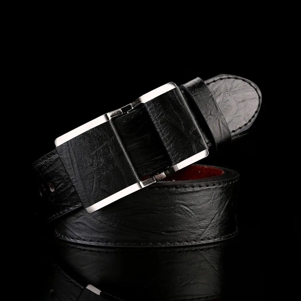 

Metal Buckle Leather Belt Fashion Man Luxury Design Slide Buckle Business Belt Waist Strap
