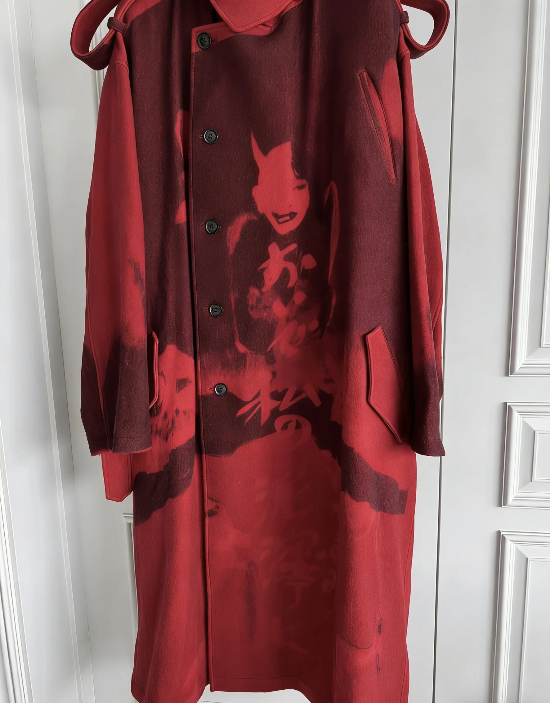 TOP-YAMAMOTO original design Xiangzuo Red printed coat Woolen silhouette I coat