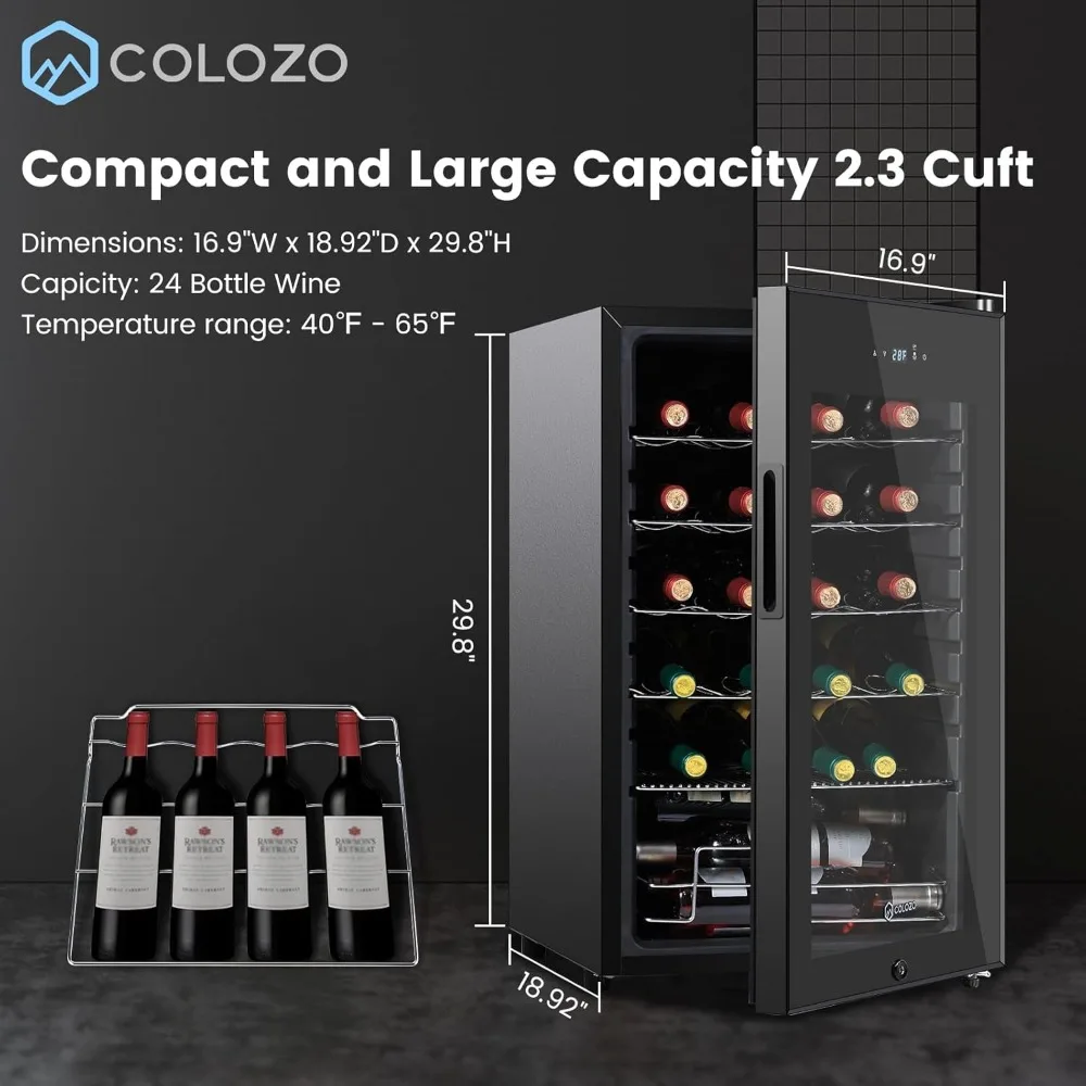 17 Inch Wine Cooler Refrigerator, Freestanding Under Counter Compact Wine Fridge, 24 Bottle Countertop Mini Compressor Cellars