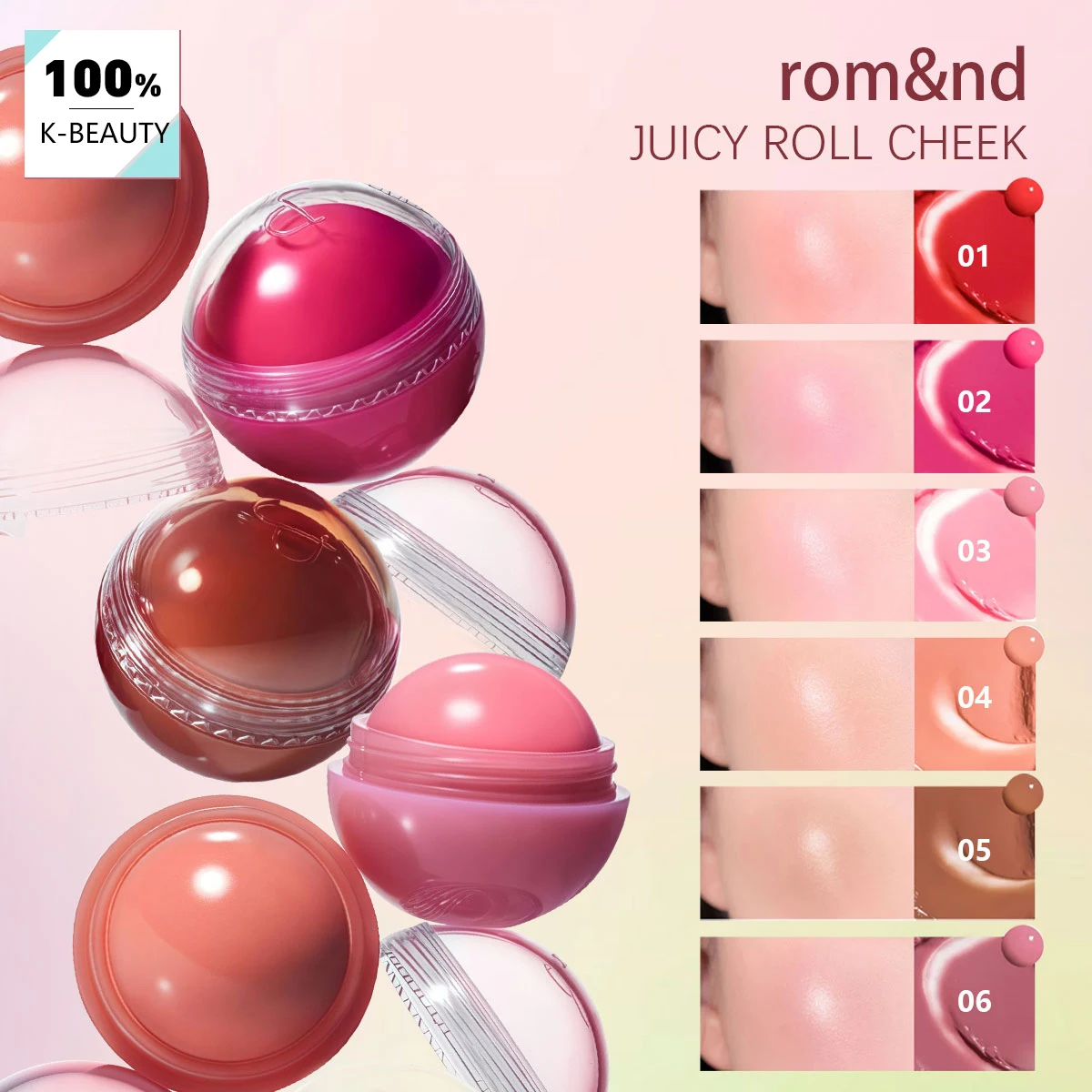 

rom&nd JUICY ROLL CHEEK, Водянистая текстура, Эффект сияния, Люксовый макияж, Многофункциональное средство для губ и щек, Корейская косметика, Корейский макияж