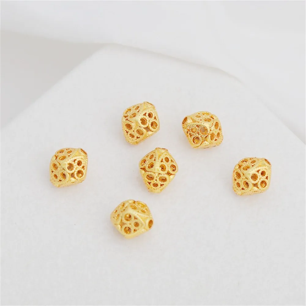 18K Package Gold Color Matte Gold Olive Multi-sided Hollow Beads 7*8mm Bracelet Necklace Loose Bead Jewelry DIY Accessories