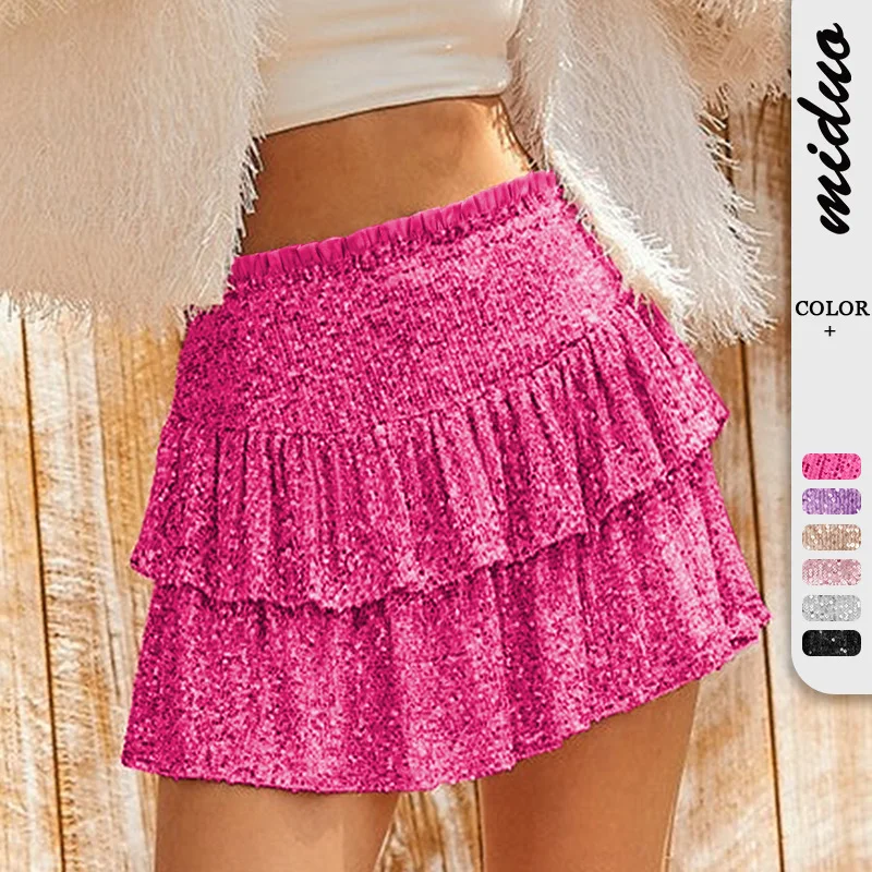 Seksowna spódnica z cekinami, z wysokim stanem, plisowana, modna, jesienna, transgraniczna spódnica z perłami, długość do kolan.