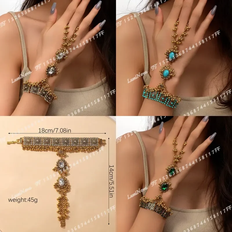 Ethnic Turquoise Synthetic Zirconia Beaded Tassel Bracelet Exotic Bohemian Vintage Women Jewelry Hand Chain Accessories