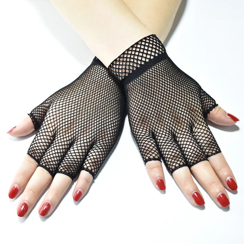 Elasticity Fishing Net Women Gloves Summer Girl Short Half Finger Gothic Punk Fashion Cosplay Decoration Party Mesh Mittens
