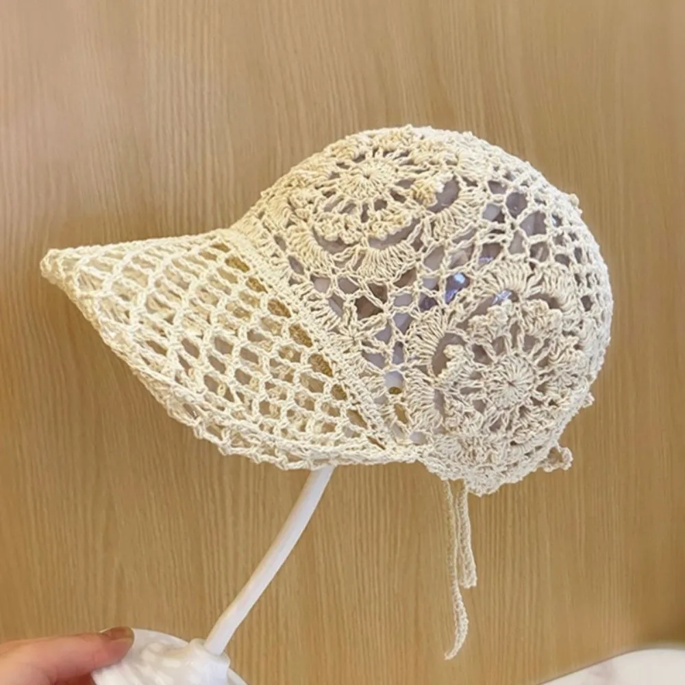 Versatile Adjustable Crochet Baseball Cap Floral Lace Polyester Sun Hat Lightweight Multi-Color Mesh Peaked Cap Daily Wear