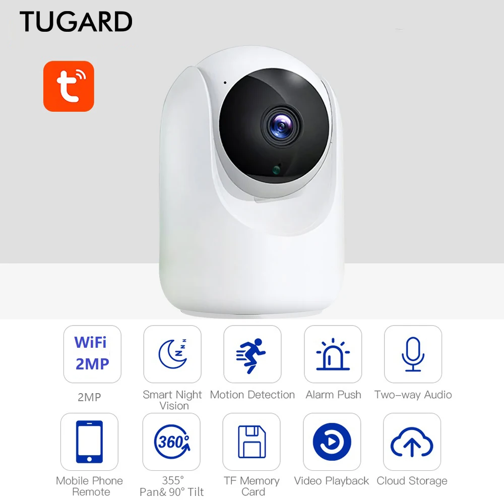 IP-камера TUGARD Беспроводная с поддержкой Wi-Fi и функцией ночного видения, 1080P