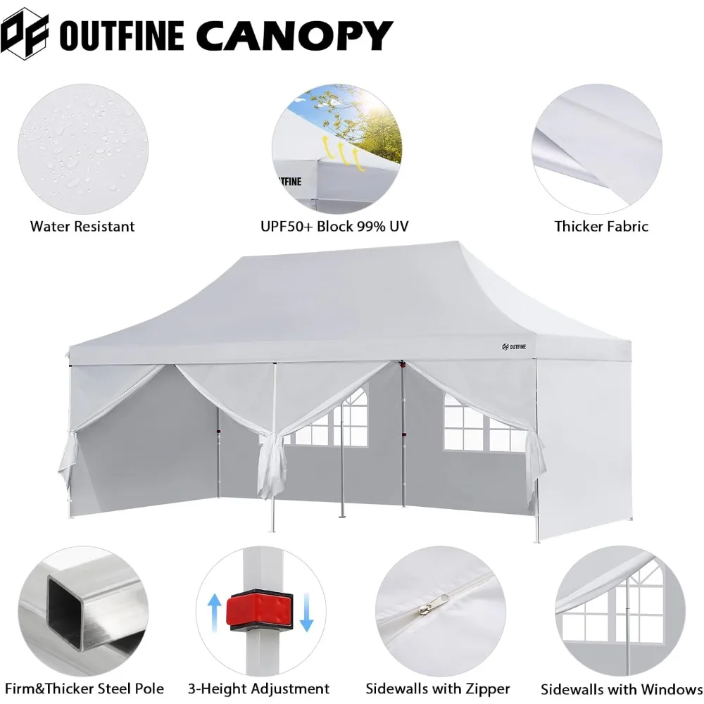 

Heavy Duty Canopy 10'X20' Pop Up Canopy Gazebo Commercial Tent with 6 Removable Sidewalls, Stakes X13, Ropes X6 for Pati