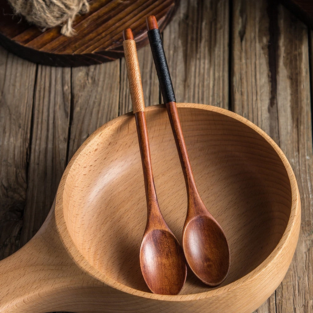 Wooden spoons Natural Long Thin Handle Stirring Wood Spoons for Drink Dessert Honey Coffee Mixing Spoons Kitchen Tools Tableware