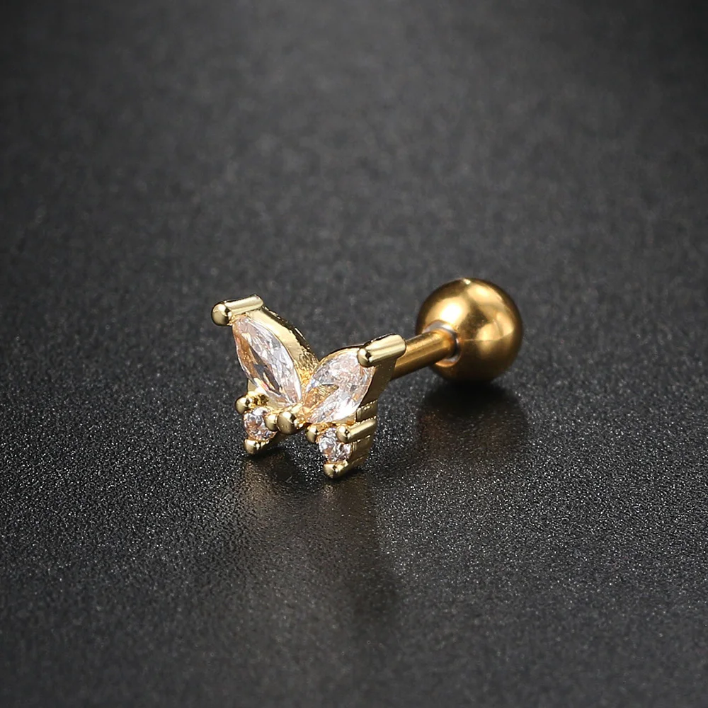 1pc Butterfly Earrings Daith Piercing Women Trend Gold Color Zircon Tragus Helix Ear Stud Rook Fashion Cartilage Body Jewelry