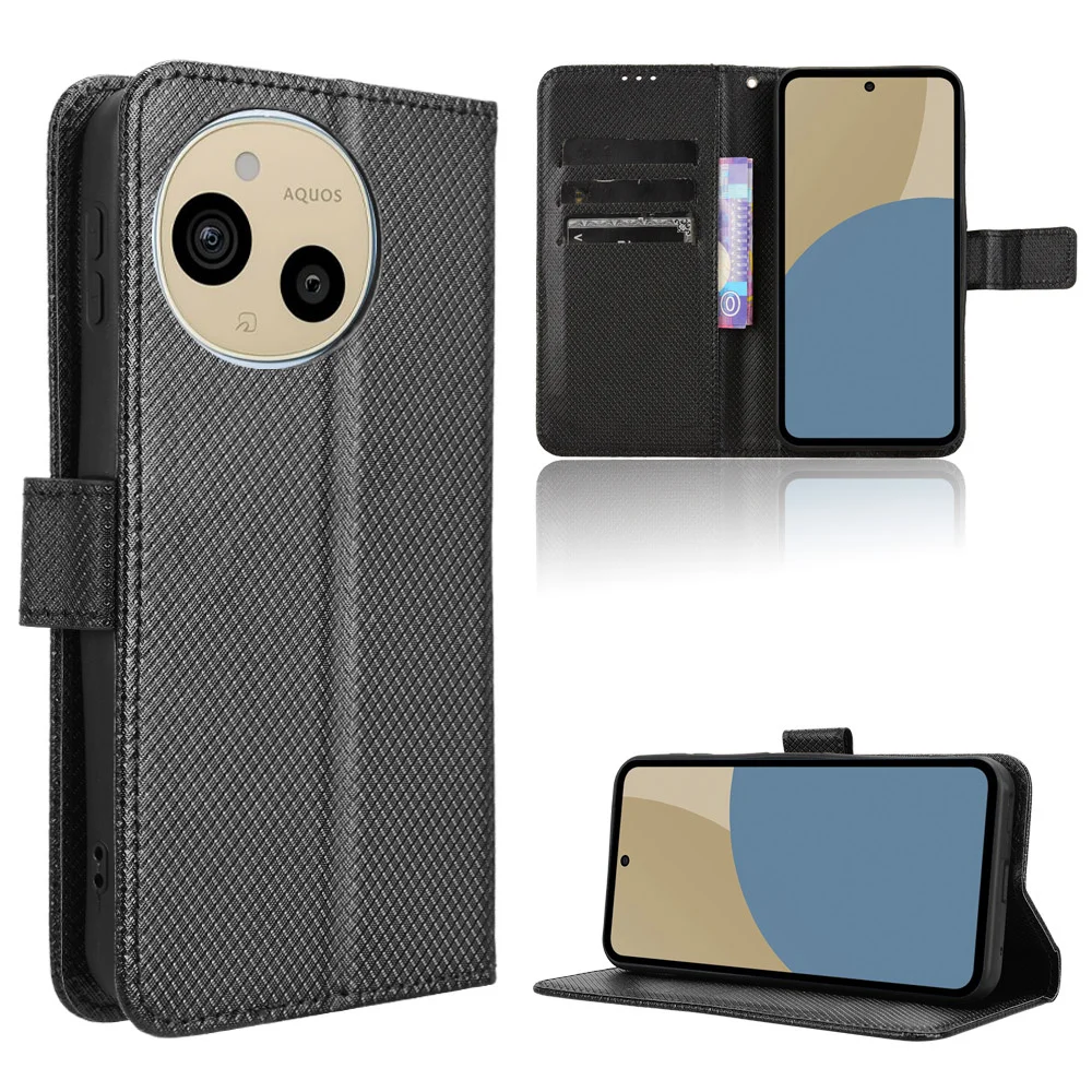 لشارب أكوس سينس 9 الفاخرة الوجه الماس نمط الجلد محفظة من جلد PU حامل الحال بالنسبة شارب أكوس سينس 9 زائد حقيبة الهاتف