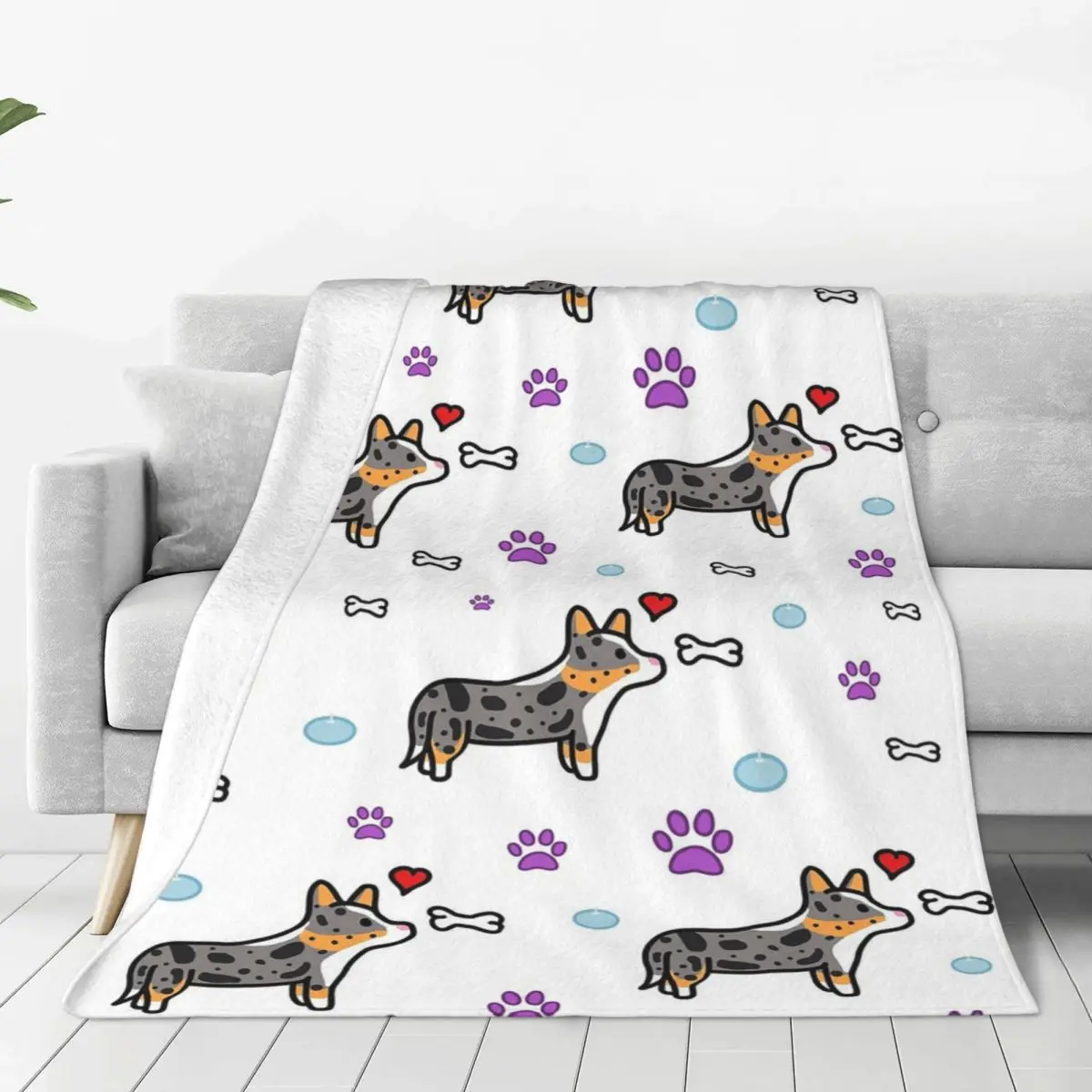 Blue Merle Corgi Pattern Blankets Flannel Multi-function Sofa Throw Blankets For Home Bedroom Outdoor Throws Bedspread Quilt