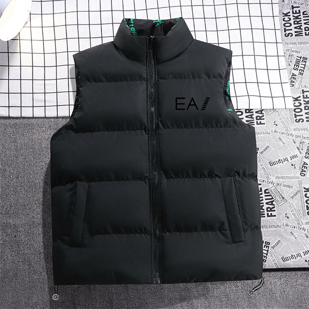 Men's new  fashion vest, high neck sleeveless jacket, double-sided vest, sports and casual warm brand, casual high-quality v