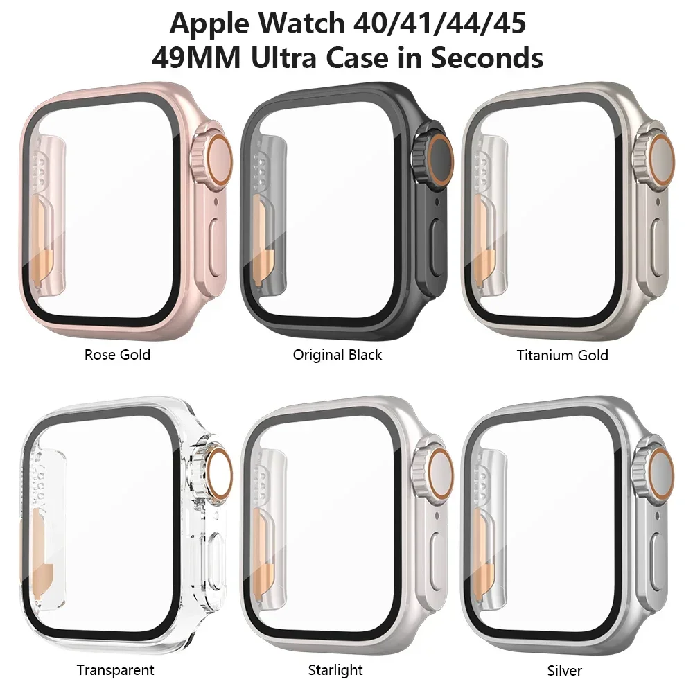 Glass+Case for Apple Watch 44mm 45mm 41mm 40mm 42mm 38mm Screen Protector Cover Change Ultra Bumper iWatch Series 9 8 7 SE 6 5