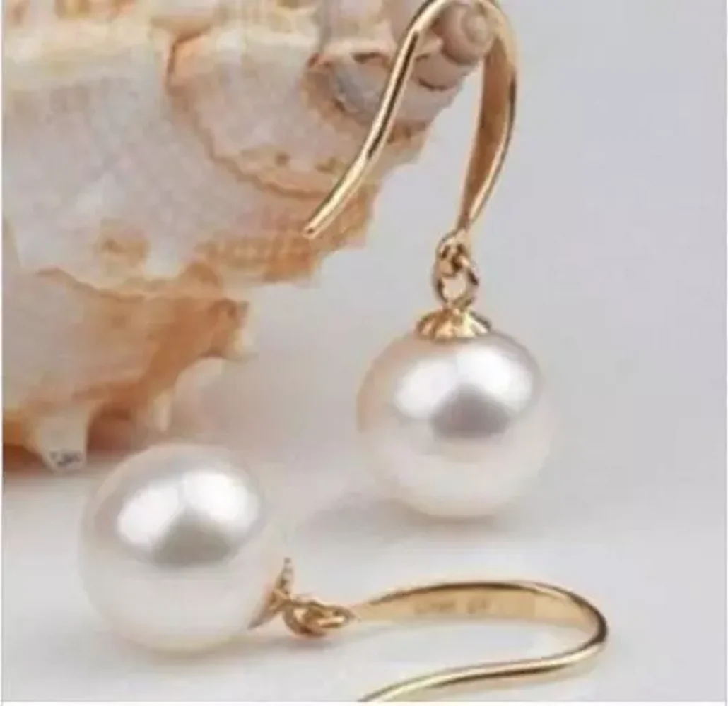 

Gorgeous AAA+9-10mm Natural South Sea Round Pearl 14k Gold Earrings 7-8mm 8-9mm 10-11mm