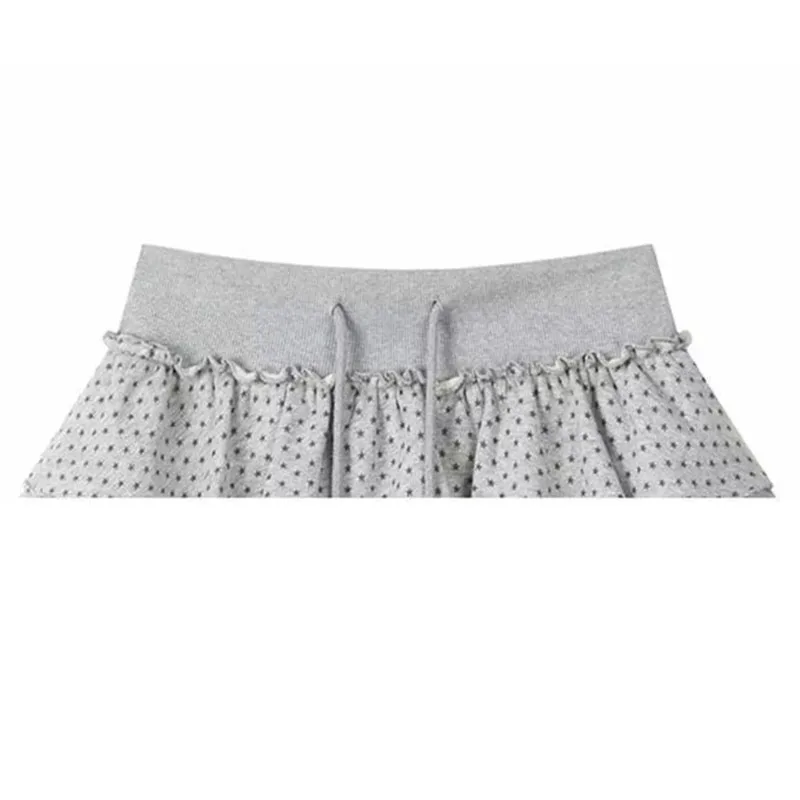 Gray Star Print Mini Skirt Women 2026 New Drawstring Elastic Waist A-line Fluffy Cake Skirts Vintage Y2k Casual Faldas