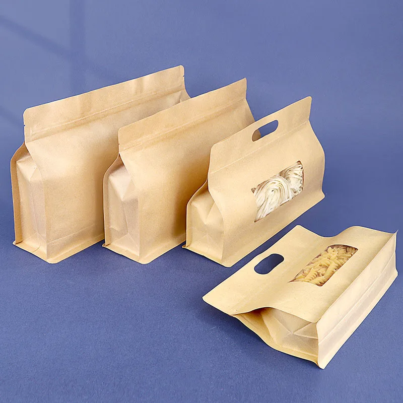 100pcsVisible Eight-side Sealing Kraft Paper Bag Self-sealing Fried Fruit Packaging Sealing Bag Large Bread Cheese Packaging Bag