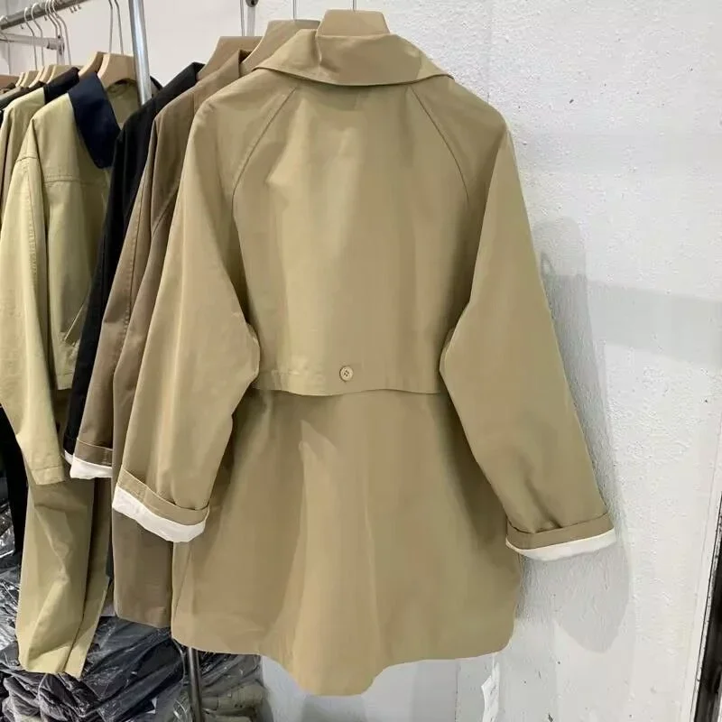 2024 New Khaki Trench Coat Women's Spring Autumn Long Korean Loose Casual Female Windbreaker Outerwear Tops Overcoat B264