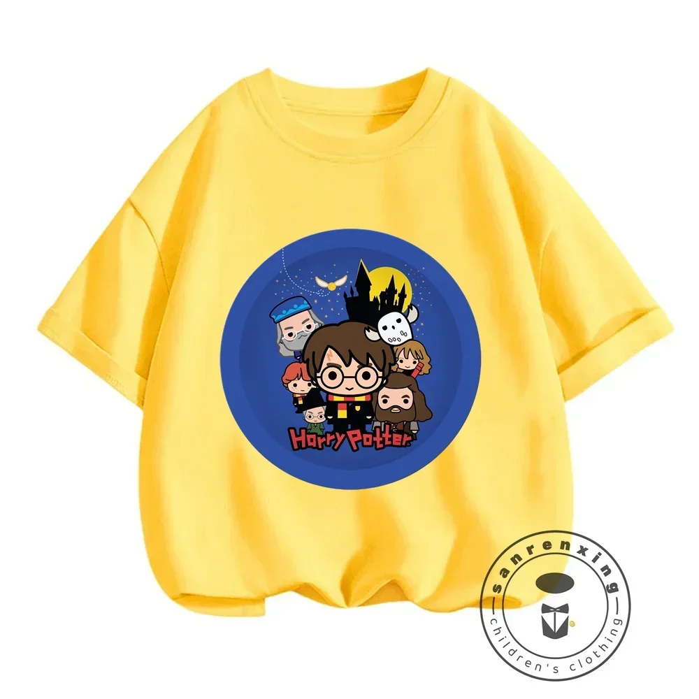 Summer of Wonders for Boys & Girls Harry Potter Q Edition Cute Cartoon T-shirts Fashionable Soft Hip-Hop with Breathable Fabrics