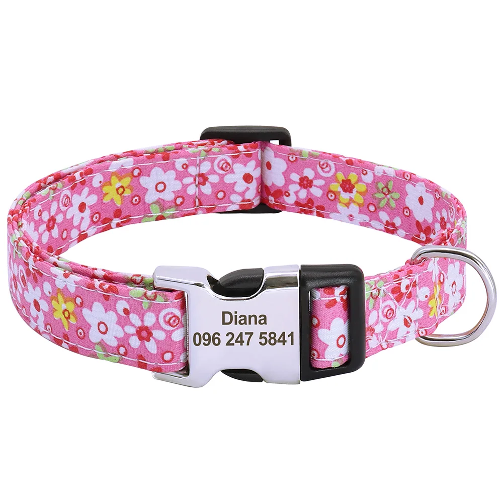 Personalized Printed Nylon Dog Collar With Custom Engraved Name_voghion.com
