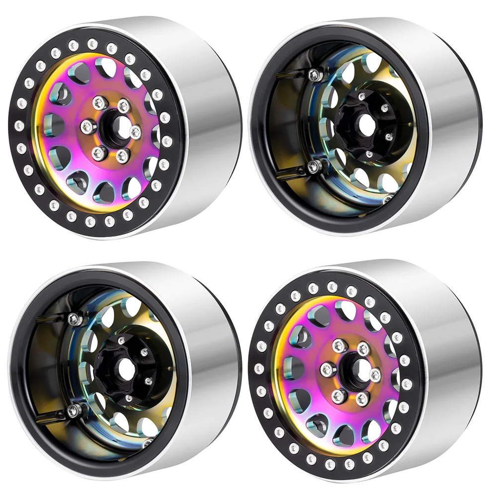 MIBIDAO Aluminum Alloy 4Pcs 2.2 Inch Beadlock Colorful Wheel Rims 35mm for Axial Wraith SCX10 TRX-4 1/10 RC Crawlers Car Parts