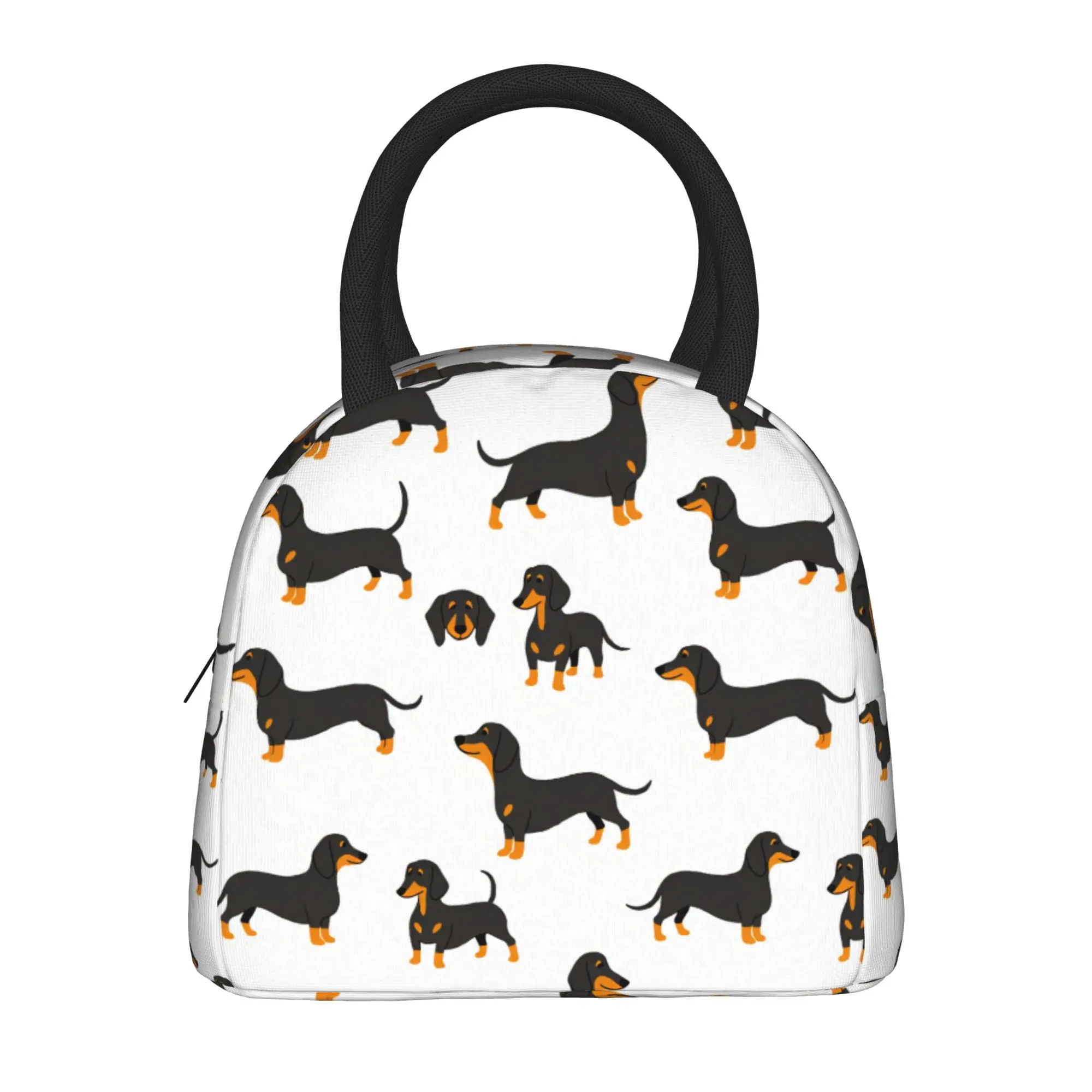 Black and Tan Dachshund Cartoon Print Lunch Bag Funny Lunch Box For Adult Picnic Cooler Bag Waterproof Thermal Lunch Bags