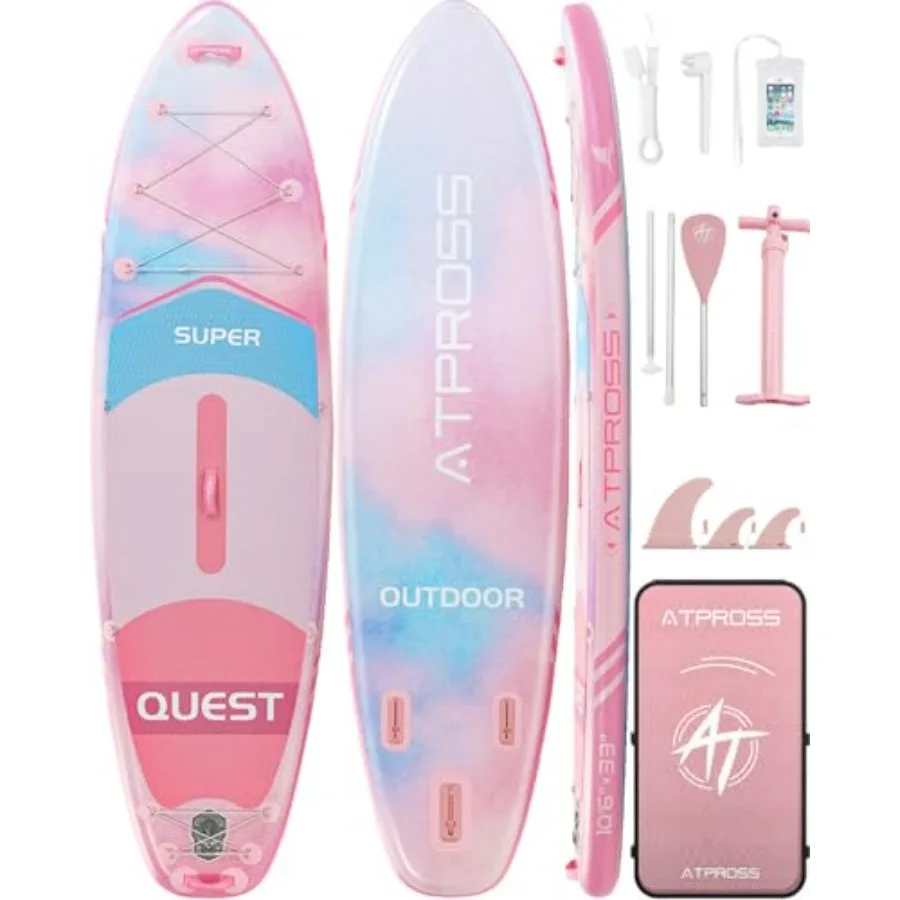 

Inflatable Stand Up Paddle Board for yoga, fishing, surf; PVC material; blue; 400lbs capacity, extra wide 33'', non-slip deck,