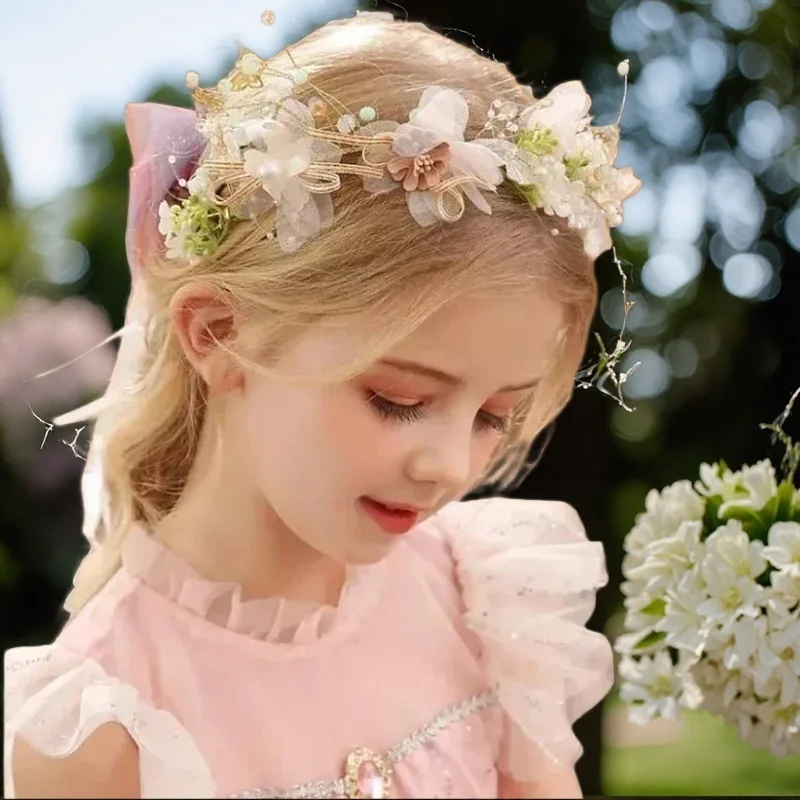 

Fairy Princess Crystal Flower Headband & Rhinestone Pearl Tiara - Bridal Wedding Coronas De Flores Para Niñas, Girls Headpiece (