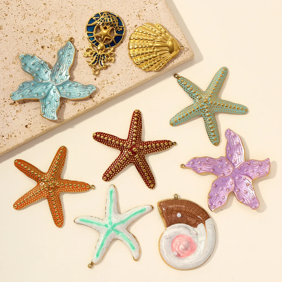 3pcs/Lot Stainless Steel Large Enamel Starfish DIY Earring Charms Shell Conch Necklace Pendants Woman Star Jewelry Wholesale