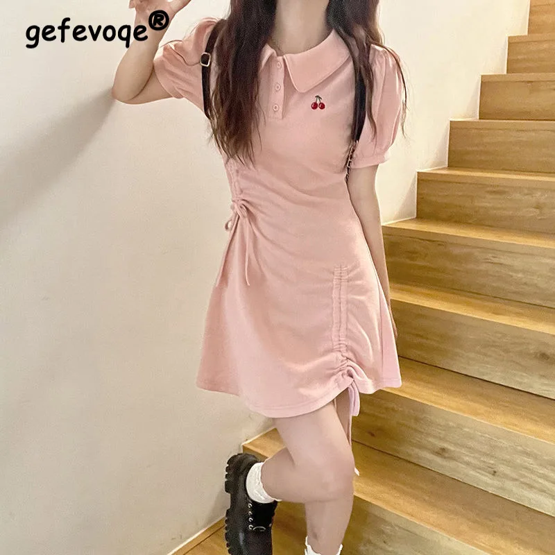 

Pink Sexy Mini Dresses Women Soft Short Sleeve Clubwear Female Simple Summer Lovely Y2k Street Style Holiday Chic Korean Girls