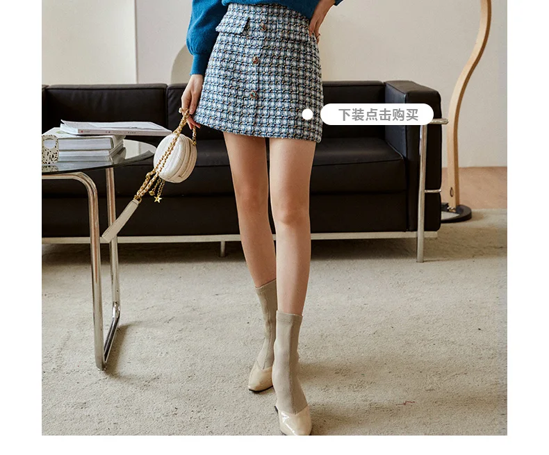 OLrain Blue Plaid Mini Skirt Women 2025 Spring Summer Luxury Cotton Tweed Party Chic Button A-line Short Skirts O21QB55220