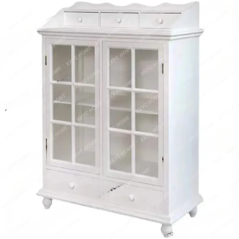 XX Country Solid Wood Vintage Arched Side Cabinet Wine Cabinet  Storage