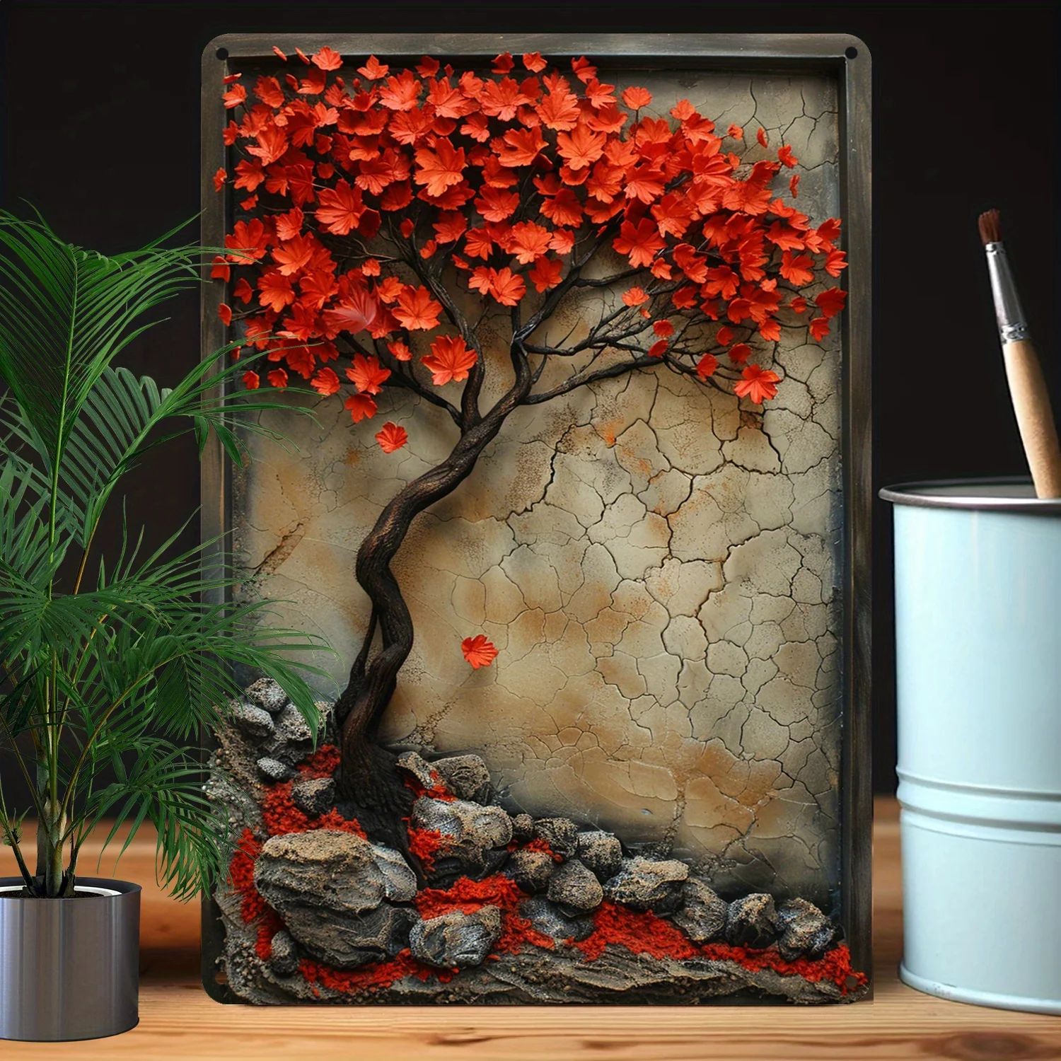 Aluminum 3D Wall Art Decor, 1pc 8x12 Inch Red Maple Tree Design, Durable Metal Tin Sign with High Bend Resistance for Home