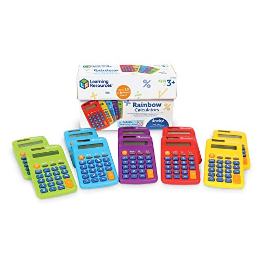 

Калькуляторы Learning Resources Rainbow Calculators - на солнечной энергии, незаменимые в классе, набор для учителей, 10 штук, для подготовки к школе, математические пособия
