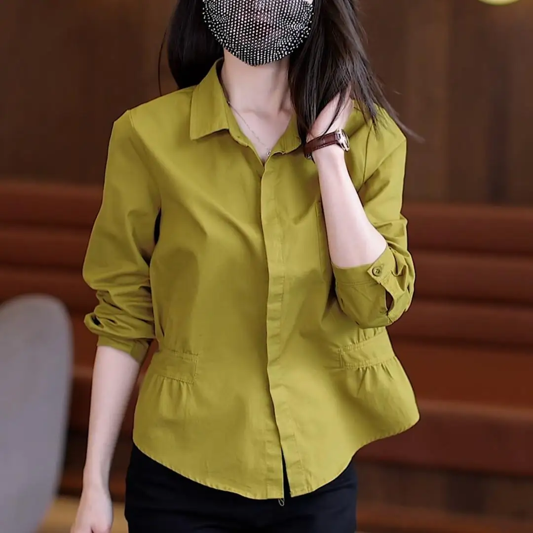 

Cotton Shirt Women's 2024 Spring And Autumn Wear New Fashion And Elegance Loose Spliced Long Sleeved Women's Shirt