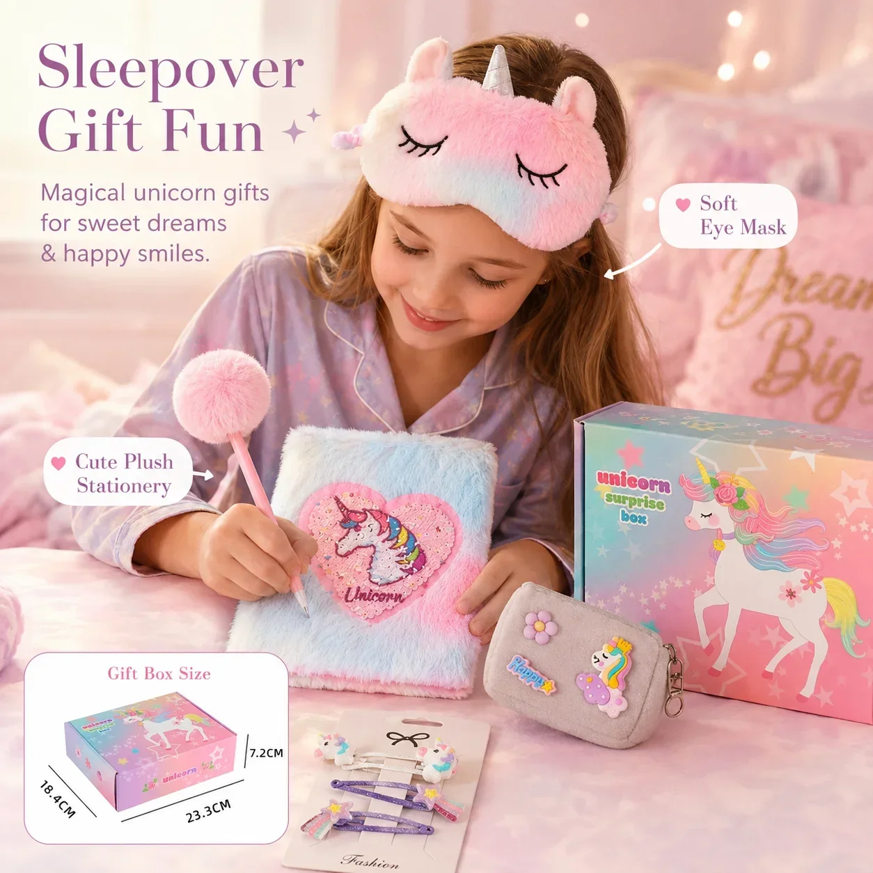 Cartoon Unicorn Plush Notebook Stationery Kit, Color Box Set for Children, Student Festival Prize Gift Box