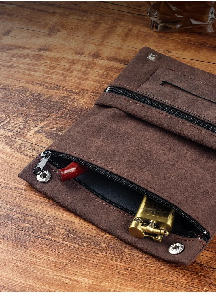 Handgefertigter Leder-Tabakbeutel, Etui, Tasche, Raucherpapierhalter, Etui, Geldbörse, multifunktionale, faltbare Tabakaufbewahrungstasche – Detail 6